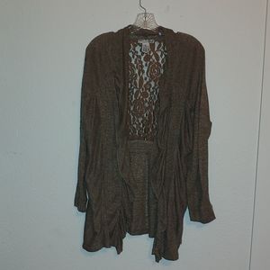 Brown cardigan with lacy backing
